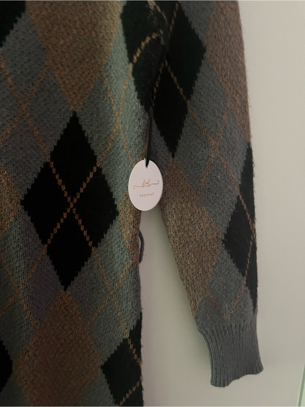 Women’s Argyle Crewneck Sweater Dress in Gray and Brown - Picture 3 of 7